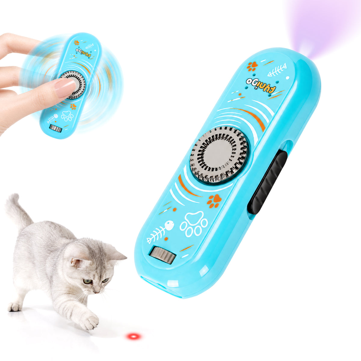FYNIGO Interactive Cat Laser Toys for Indoor Cats Adult and Kittens, Finger Rotatable, Rechargeable Cat Teaser Wand Toy with 4 Modes & 5 Fun Patterns