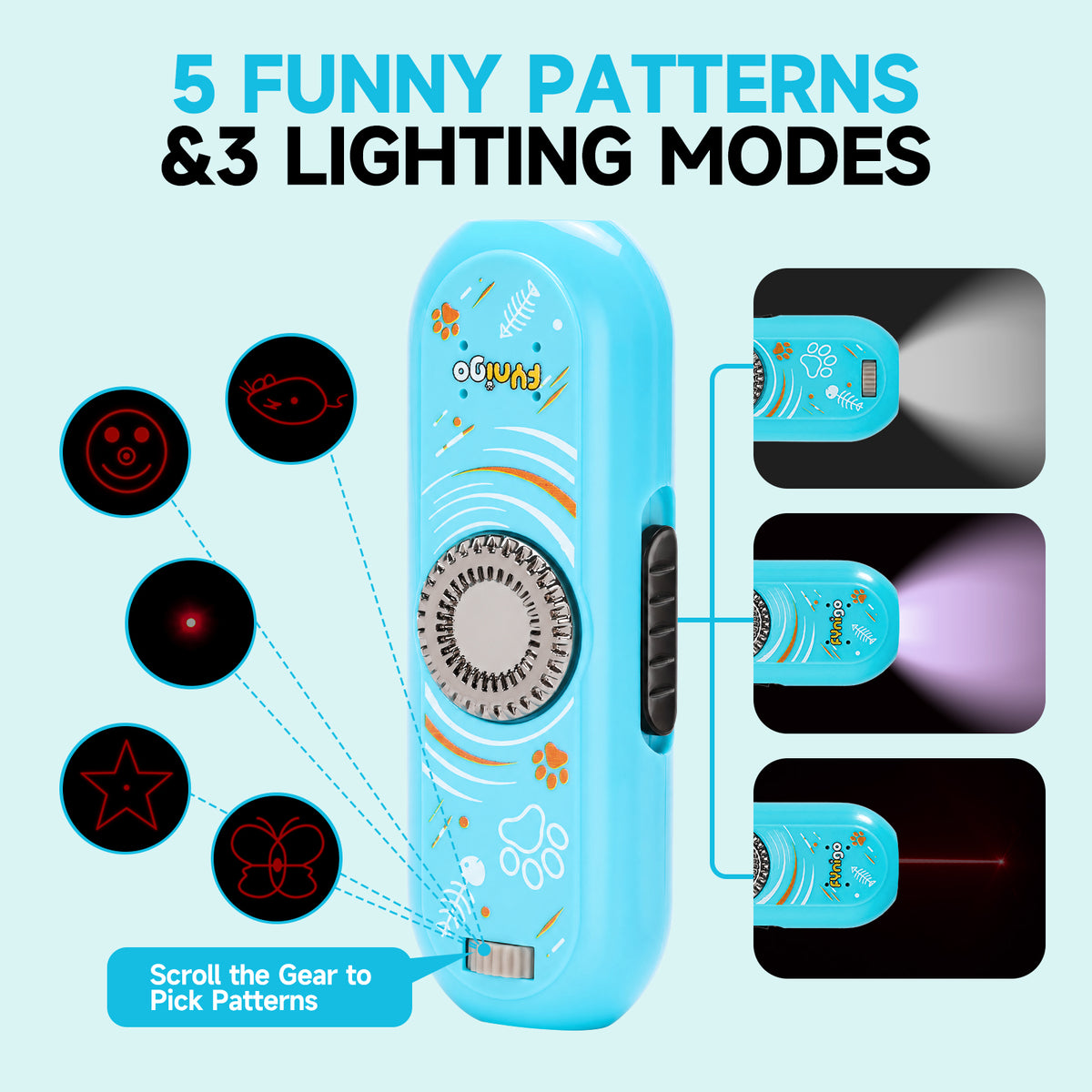 FYNIGO Interactive Cat Laser Toys for Indoor Cats Adult and Kittens, Finger Rotatable, Rechargeable Cat Teaser Wand Toy with 4 Modes & 5 Fun Patterns