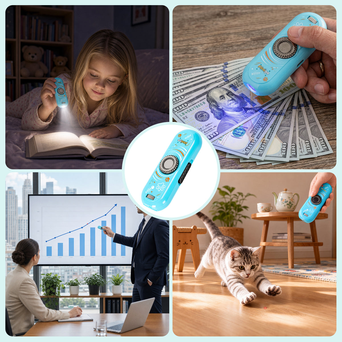 FYNIGO Interactive Cat Laser Toys for Indoor Cats Adult and Kittens, Finger Rotatable, Rechargeable Cat Teaser Wand Toy with 4 Modes & 5 Fun Patterns