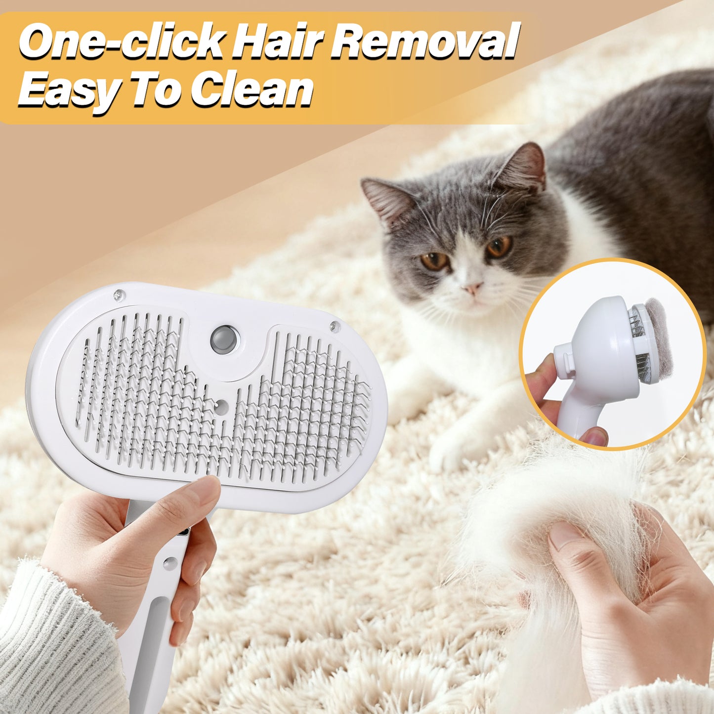 FYNIGO 3-in-1 Dog Brush & Cat Brush for Shedding with Spray, Self-Cleaning Deshedding Pet Steam Brush for Grooming, Antistatic Massage Brush for Indoor Cats & Long Short Haired Dogs