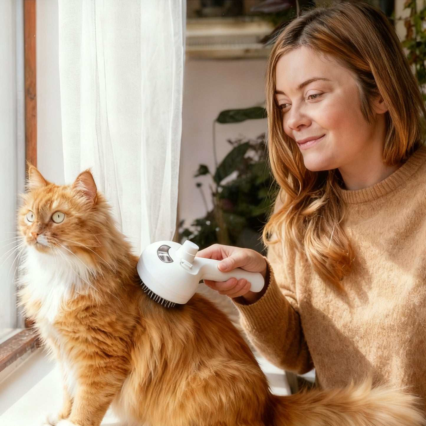 FYNIGO 3-in-1 Dog Brush & Cat Brush for Shedding with Spray, Self-Cleaning Deshedding Pet Steam Brush for Grooming, Antistatic Massage Brush for Indoor Cats & Long Short Haired Dogs